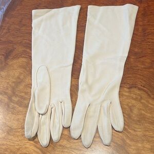 Vintage 1960s Wear Right Women’s 12” Ivory White Fabric Evening Gloves Sz 7